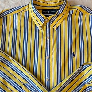 Ralph Lauren Classic Yellow Blue Stripes button down Shirt Mens 2XL Heritage